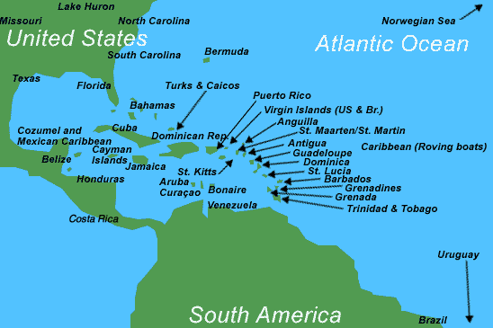 map of the caribbean and south america