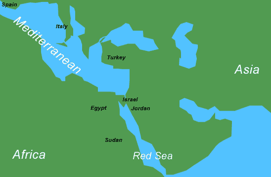 World Map Red Sea. Red Sea and Mediterranean