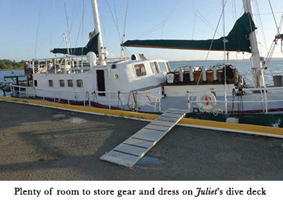 Plenty of room to store gear and dress on Juliet's dive deck