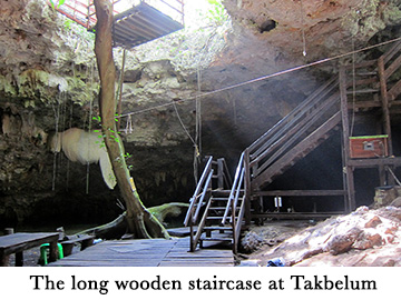 The long wooden staircase at Takbelum