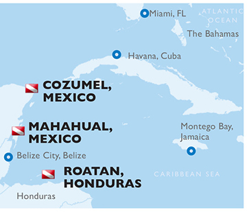 Cozumel, Mahahual, Roatan - Map