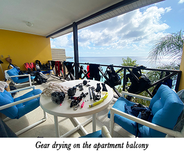 Gear drying on the apartment balcony