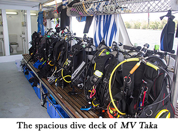 The spacious dive deck of MV Taka