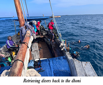 Retrieving divers back to the dhoni