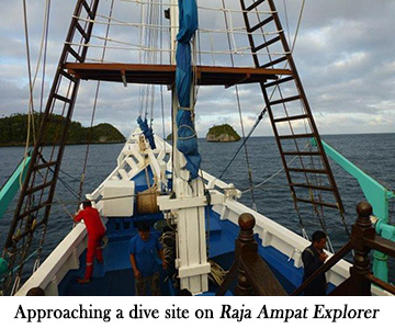 Approaching a dive site on Raja Ampat Explorer