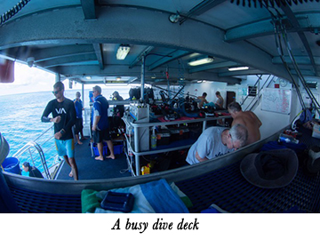 A busy dive deck