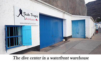 The dive center in a waterfront warehouse