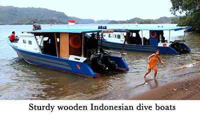 Sturdy wooden Indonesian dive boats